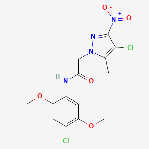 molecular formula C14H14Cl2N4O5 B3568399 N-(4-chloro-2,5-dimethoxyphenyl)-2-(4-chloro-5-methyl-3-nitro-1H-pyrazol-1-yl)acetamide 