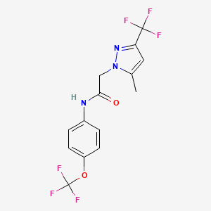 molecular formula C14H11F6N3O2 B3568411 2-[5-methyl-3-(trifluoromethyl)-1H-pyrazol-1-yl]-N-[4-(trifluoromethoxy)phenyl]acetamide 
