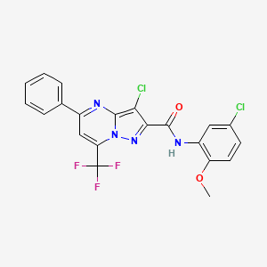 molecular formula C21H13Cl2F3N4O2 B3568437 3-chloro-N-(5-chloro-2-methoxyphenyl)-5-phenyl-7-(trifluoromethyl)pyrazolo[1,5-a]pyrimidine-2-carboxamide 