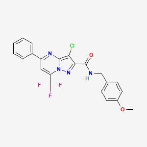 molecular formula C22H16ClF3N4O2 B3568445 3-chloro-N-(4-methoxybenzyl)-5-phenyl-7-(trifluoromethyl)pyrazolo[1,5-a]pyrimidine-2-carboxamide 
