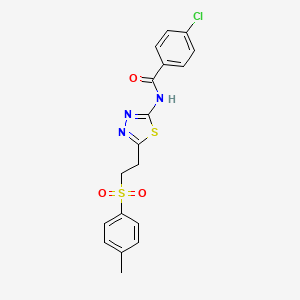 molecular formula C18H16ClN3O3S2 B3568526 4-chloro-N-(5-{2-[(4-methylphenyl)sulfonyl]ethyl}-1,3,4-thiadiazol-2-yl)benzamide 