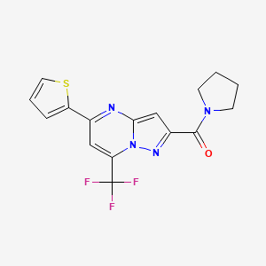 molecular formula C16H13F3N4OS B3568572 2-(1-pyrrolidinylcarbonyl)-5-(2-thienyl)-7-(trifluoromethyl)pyrazolo[1,5-a]pyrimidine 
