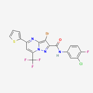 molecular formula C18H8BrClF4N4OS B3568632 3-bromo-N-(3-chloro-4-fluorophenyl)-5-(2-thienyl)-7-(trifluoromethyl)pyrazolo[1,5-a]pyrimidine-2-carboxamide 