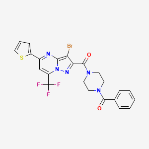 molecular formula C23H17BrF3N5O2S B3568645 2-[(4-benzoyl-1-piperazinyl)carbonyl]-3-bromo-5-(2-thienyl)-7-(trifluoromethyl)pyrazolo[1,5-a]pyrimidine 