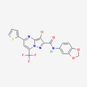 molecular formula C19H10BrF3N4O3S B3568654 N-1,3-benzodioxol-5-yl-3-bromo-5-(2-thienyl)-7-(trifluoromethyl)pyrazolo[1,5-a]pyrimidine-2-carboxamide 