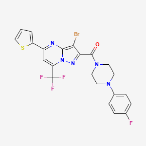 molecular formula C22H16BrF4N5OS B3568663 3-bromo-2-{[4-(4-fluorophenyl)-1-piperazinyl]carbonyl}-5-(2-thienyl)-7-(trifluoromethyl)pyrazolo[1,5-a]pyrimidine 