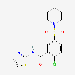 molecular formula C15H16ClN3O3S2 B3568764 2-chloro-5-(1-piperidinylsulfonyl)-N-1,3-thiazol-2-ylbenzamide 