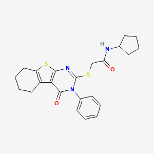 molecular formula C23H25N3O2S2 B3569127 N-cyclopentyl-2-[(4-oxo-3-phenyl-3,4,5,6,7,8-hexahydro[1]benzothieno[2,3-d]pyrimidin-2-yl)thio]acetamide 
