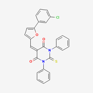 molecular formula C27H17ClN2O3S B3569156 5-{[5-(3-chlorophenyl)-2-furyl]methylene}-1,3-diphenyl-2-thioxodihydro-4,6(1H,5H)-pyrimidinedione 