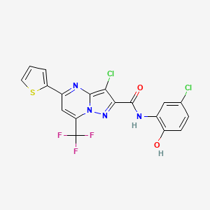molecular formula C18H9Cl2F3N4O2S B3569193 3-chloro-N-(5-chloro-2-hydroxyphenyl)-5-(2-thienyl)-7-(trifluoromethyl)pyrazolo[1,5-a]pyrimidine-2-carboxamide 