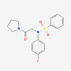 molecular formula C18H19FN2O3S B3569199 N-(4-fluorophenyl)-N-[2-oxo-2-(1-pyrrolidinyl)ethyl]benzenesulfonamide 