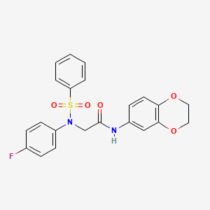 molecular formula C22H19FN2O5S B3569204 N~1~-(2,3-dihydro-1,4-benzodioxin-6-yl)-N~2~-(4-fluorophenyl)-N~2~-(phenylsulfonyl)glycinamide 