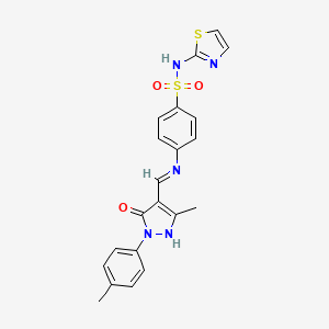 molecular formula C21H19N5O3S2 B3569399 4-({[3-methyl-1-(4-methylphenyl)-5-oxo-1,5-dihydro-4H-pyrazol-4-ylidene]methyl}amino)-N-1,3-thiazol-2-ylbenzenesulfonamide 