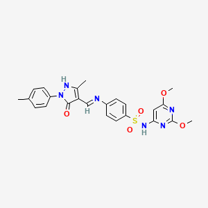 molecular formula C24H24N6O5S B3569407 N-(2,6-dimethoxy-4-pyrimidinyl)-4-({[3-methyl-1-(4-methylphenyl)-5-oxo-1,5-dihydro-4H-pyrazol-4-ylidene]methyl}amino)benzenesulfonamide 
