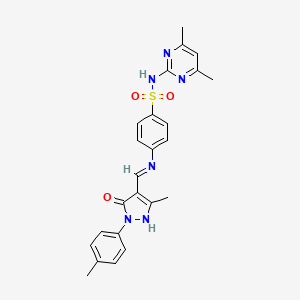 molecular formula C24H24N6O3S B3569411 N-(4,6-dimethyl-2-pyrimidinyl)-4-({[3-methyl-1-(4-methylphenyl)-5-oxo-1,5-dihydro-4H-pyrazol-4-ylidene]methyl}amino)benzenesulfonamide 