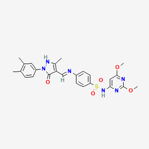 molecular formula C25H26N6O5S B3569416 N-(2,6-dimethoxy-4-pyrimidinyl)-4-({[1-(3,4-dimethylphenyl)-3-methyl-5-oxo-1,5-dihydro-4H-pyrazol-4-ylidene]methyl}amino)benzenesulfonamide 