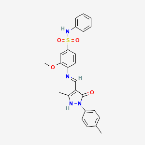 molecular formula C25H24N4O4S B3569420 3-methoxy-4-({[3-methyl-1-(4-methylphenyl)-5-oxo-1,5-dihydro-4H-pyrazol-4-ylidene]methyl}amino)-N-phenylbenzenesulfonamide 