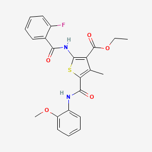 molecular formula C23H21FN2O5S B3569476 ethyl 2-[(2-fluorobenzoyl)amino]-5-{[(2-methoxyphenyl)amino]carbonyl}-4-methyl-3-thiophenecarboxylate 