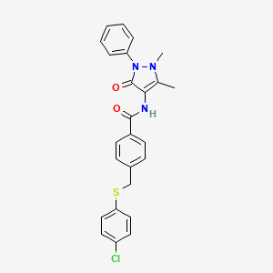 molecular formula C25H22ClN3O2S B3569513 4-{[(4-chlorophenyl)thio]methyl}-N-(1,5-dimethyl-3-oxo-2-phenyl-2,3-dihydro-1H-pyrazol-4-yl)benzamide 
