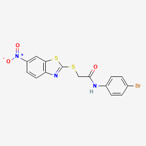 molecular formula C15H10BrN3O3S2 B3569838 N-(4-bromophenyl)-2-[(6-nitro-1,3-benzothiazol-2-yl)thio]acetamide 
