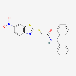 molecular formula C22H17N3O3S2 B3569849 N-(diphenylmethyl)-2-[(6-nitro-1,3-benzothiazol-2-yl)thio]acetamide CAS No. 6062-65-3