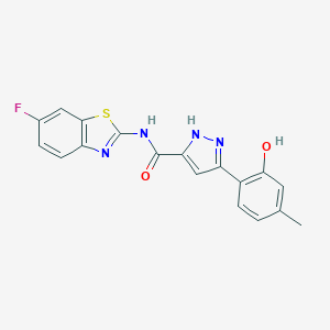 molecular formula C18H13FN4O2S B356990 N-(6-fluoro-1,3-benzothiazol-2-yl)-3-(2-hydroxy-4-methylphenyl)-1H-pyrazole-5-carboxamide CAS No. 1189316-25-3
