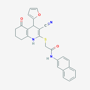 molecular formula C26H21N3O3S B357003 2-{[3-cyano-4-(2-furyl)-5-oxo-1,4,5,6,7,8-hexahydro-2-quinolinyl]sulfanyl}-N-(2-naphthyl)acetamide CAS No. 369398-06-1