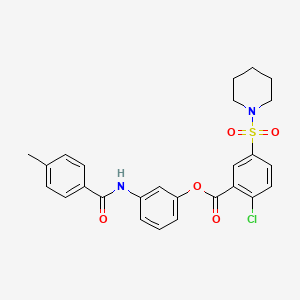 molecular formula C26H25ClN2O5S B3570179 3-[(4-methylbenzoyl)amino]phenyl 2-chloro-5-(1-piperidinylsulfonyl)benzoate 