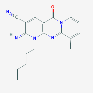 B357023 6-imino-11-methyl-2-oxo-7-pentyl-1,7,9-triazatricyclo[8.4.0.03,8]tetradeca-3(8),4,9,11,13-pentaene-5-carbonitrile CAS No. 848683-53-4