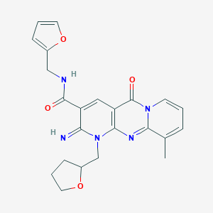 N-(Furan-2-ylmethyl)-6-imino-11-methyl-2-oxo-7-(oxolan-2-ylmethyl)-1,7,9-triazatricyclo[8.4.0.03,8]tetradeca-3(8),4,9,11,13-pentaene-5-carboxamide