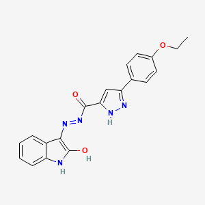 molecular formula C20H17N5O3 B3570261 3-(4-ethoxyphenyl)-N'-(2-oxo-1,2-dihydro-3H-indol-3-ylidene)-1H-pyrazole-5-carbohydrazide 