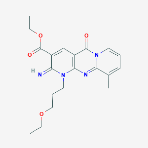 molecular formula C20H24N4O4 B357027 Ethyl 7-(3-ethoxypropyl)-6-imino-11-methyl-2-oxo-1,7,9-triazatricyclo[8.4.0.03,8]tetradeca-3(8),4,9,11,13-pentaene-5-carboxylate CAS No. 797814-74-5