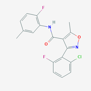 molecular formula C18H13ClF2N2O2 B357045 3-(2-chloro-6-fluorophenyl)-N-(2-fluoro-5-methylphenyl)-5-methyl-4-isoxazolecarboxamide CAS No. 429628-50-2