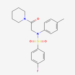 molecular formula C20H23FN2O3S B3571022 4-fluoro-N-(4-methylphenyl)-N-[2-oxo-2-(1-piperidinyl)ethyl]benzenesulfonamide 