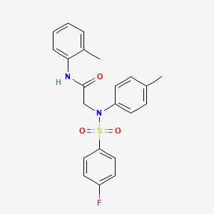 molecular formula C22H21FN2O3S B3571034 N~2~-[(4-fluorophenyl)sulfonyl]-N~1~-(2-methylphenyl)-N~2~-(4-methylphenyl)glycinamide 