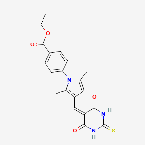 molecular formula C20H19N3O4S B3571074 ethyl 4-{3-[(4,6-dioxo-2-thioxotetrahydro-5(2H)-pyrimidinylidene)methyl]-2,5-dimethyl-1H-pyrrol-1-yl}benzoate 