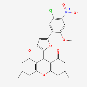 molecular formula C28H28ClNO7 B3571104 9-[5-(5-chloro-2-methoxy-4-nitrophenyl)-2-furyl]-3,3,6,6-tetramethyl-3,4,5,6,7,9-hexahydro-1H-xanthene-1,8(2H)-dione CAS No. 332064-76-3