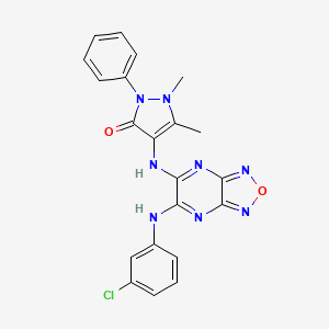 molecular formula C21H17ClN8O2 B3571110 4-({6-[(3-chlorophenyl)amino][1,2,5]oxadiazolo[3,4-b]pyrazin-5-yl}amino)-1,5-dimethyl-2-phenyl-1,2-dihydro-3H-pyrazol-3-one 