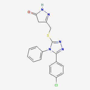 molecular formula C18H14ClN5OS B3571118 5-({[5-(4-chlorophenyl)-4-phenyl-4H-1,2,4-triazol-3-yl]thio}methyl)-2,4-dihydro-3H-pyrazol-3-one 