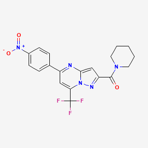molecular formula C19H16F3N5O3 B3571352 5-(4-nitrophenyl)-2-(1-piperidinylcarbonyl)-7-(trifluoromethyl)pyrazolo[1,5-a]pyrimidine 