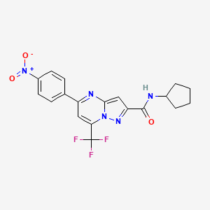 molecular formula C19H16F3N5O3 B3571363 N-cyclopentyl-5-(4-nitrophenyl)-7-(trifluoromethyl)pyrazolo[1,5-a]pyrimidine-2-carboxamide 