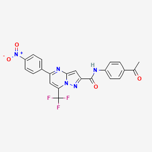 molecular formula C22H14F3N5O4 B3571368 N-(4-acetylphenyl)-5-(4-nitrophenyl)-7-(trifluoromethyl)pyrazolo[1,5-a]pyrimidine-2-carboxamide 
