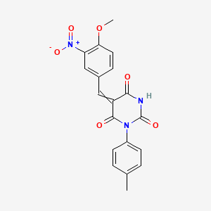 molecular formula C19H15N3O6 B3571408 5-(4-methoxy-3-nitrobenzylidene)-1-(4-methylphenyl)-2,4,6(1H,3H,5H)-pyrimidinetrione 