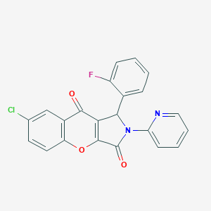 molecular formula C22H12ClFN2O3 B357144 7-Chloro-1-(2-fluorophenyl)-2-(2-pyridinyl)-1,2-dihydrochromeno[2,3-c]pyrrole-3,9-dione CAS No. 634570-18-6