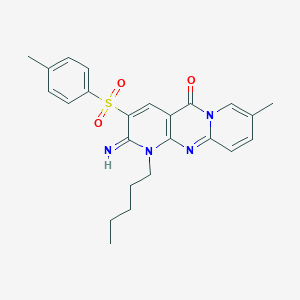 molecular formula C24H26N4O3S B357158 2-imino-8-methyl-3-[(4-methylphenyl)sulfonyl]-1-pentyl-1,2-dihydro-5H-dipyrido[1,2-a:2,3-d]pyrimidin-5-one CAS No. 606964-27-6