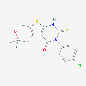 molecular formula C17H15ClN2O2S2 B357160 3-(4-chlorophenyl)-6,6-dimethyl-2-sulfanyl-3,5,6,8-tetrahydro-4H-pyrano[4',3':4,5]thieno[2,3-d]pyrimidin-4-one CAS No. 843631-22-1