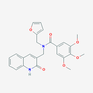 N-(furan-2-ylmethyl)-3,4,5-trimethoxy-N-[(2-oxo-1H-quinolin-3-yl)methyl]benzamide