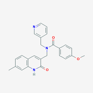 4-methoxy-N-[(7-methyl-2-oxo-1H-quinolin-3-yl)methyl]-N-(pyridin-3-ylmethyl)benzamide