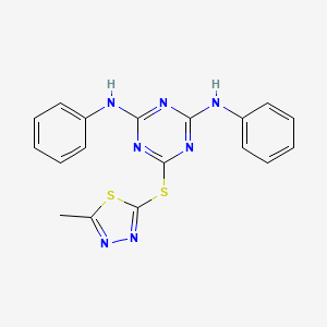 molecular formula C18H15N7S2 B3571844 6-[(5-methyl-1,3,4-thiadiazol-2-yl)thio]-N,N'-diphenyl-1,3,5-triazine-2,4-diamine 