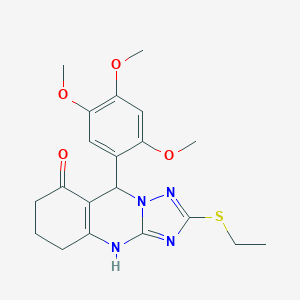 molecular formula C20H24N4O4S B357189 2-(Ethylsulfanyl)-9-(2,4,5-trimethoxyphenyl)-5,6,7,9-tetrahydro[1,2,4]triazolo[5,1-b]quinazolin-8-ol CAS No. 727402-01-9